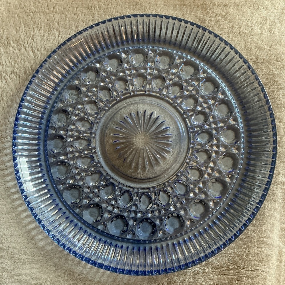 Vintage Federal - Indiana Glass Windsor Blue Button & Cane 11" Platter